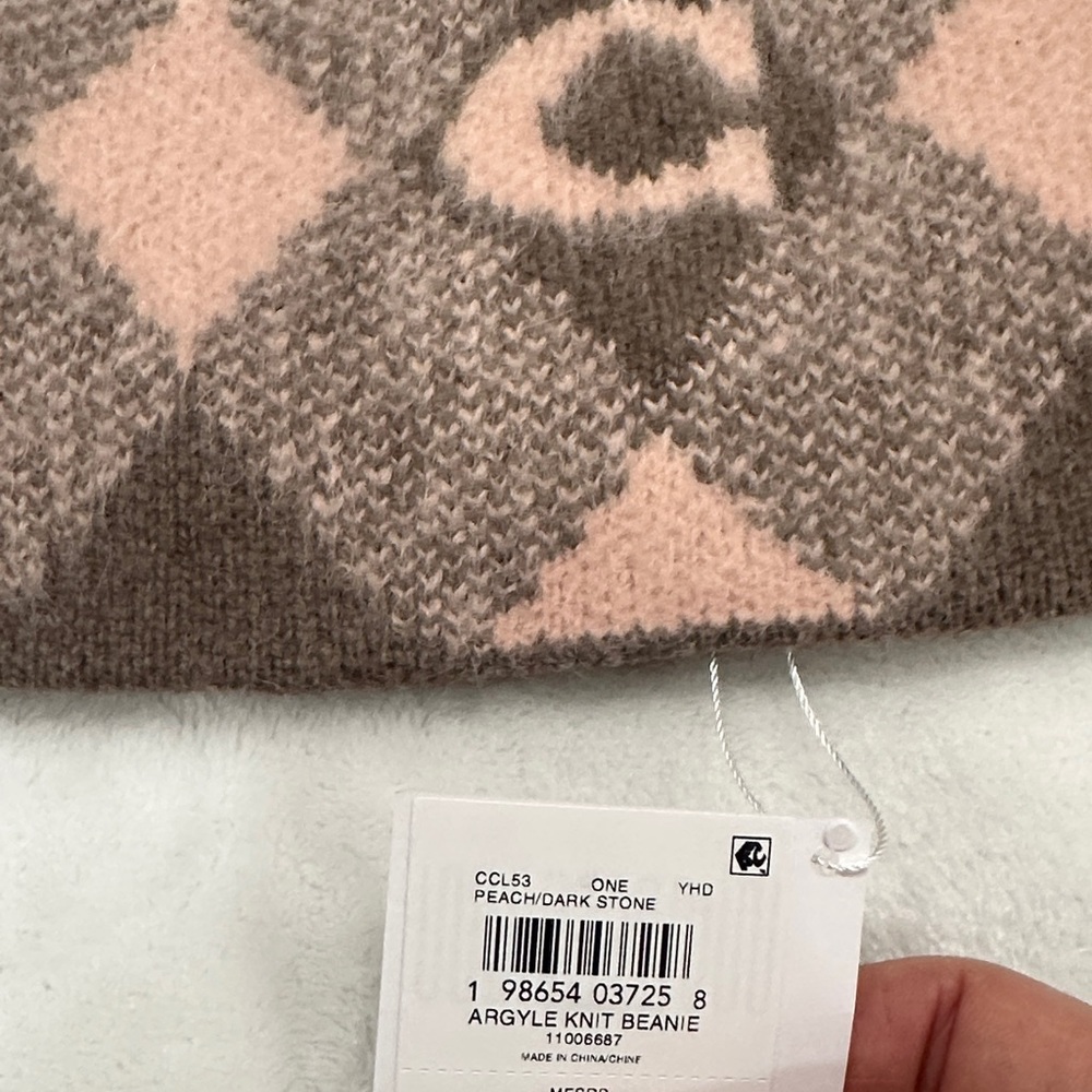 Coach Plaid Beanie in Pink and Brown - Picture 5 of 10